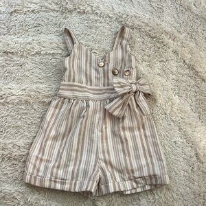 Bonnie Jean striped romper sailer overall with bow neutral tan